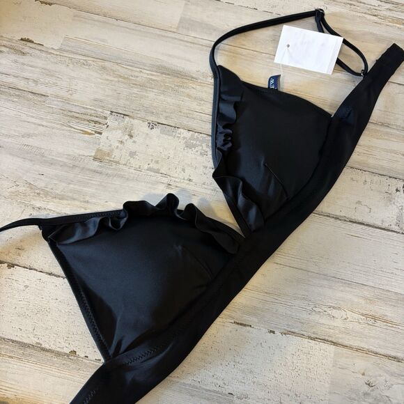 NWT J. Crew Size XS Ruffle French Bikini Top Black Spaghetti Strap Triangle Swim - Picture 6 of 12